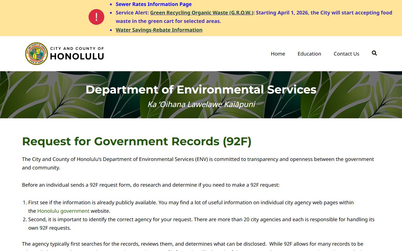 East Honolulu Residents Directory Environmental Services UIPA