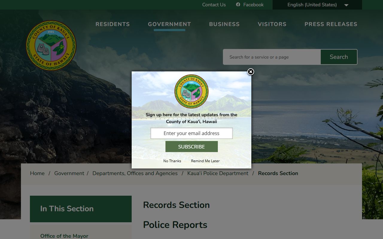 Kauai County Residents Directory police department records section