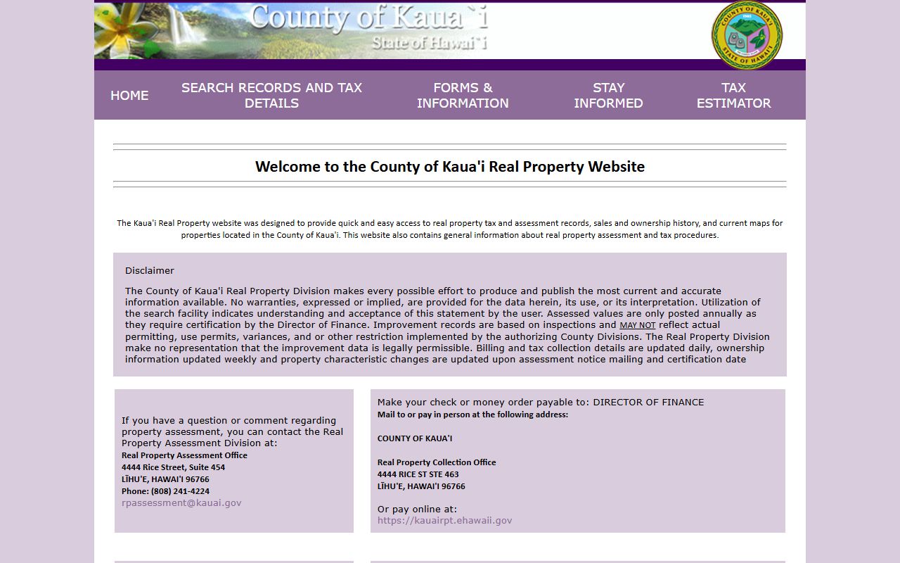 Kauai County Residents Directory property tax search portal