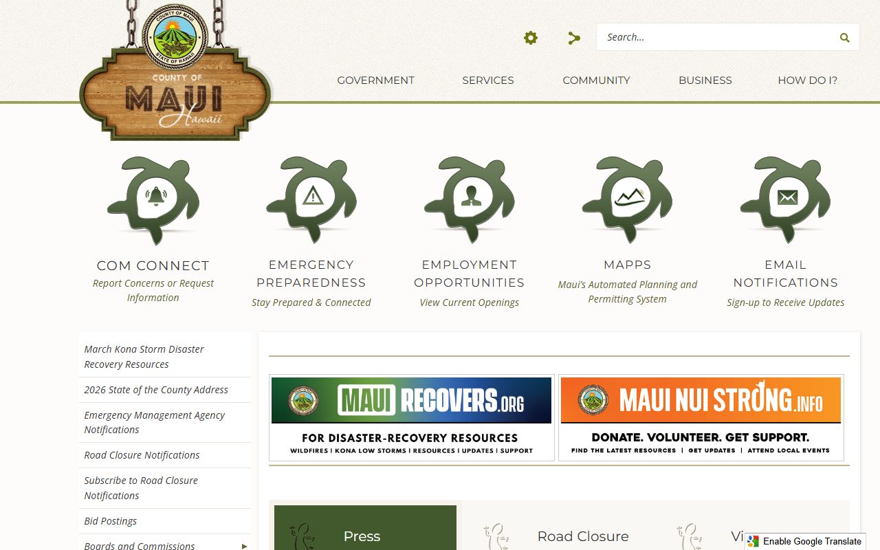 Maui County Residents Directory main county website