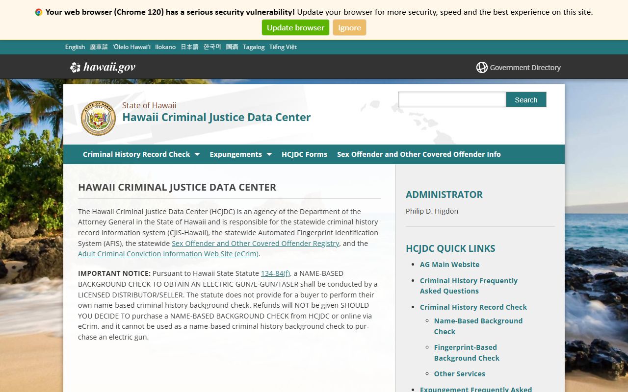 Hawaii Criminal Justice Data Center for residents directory lookup