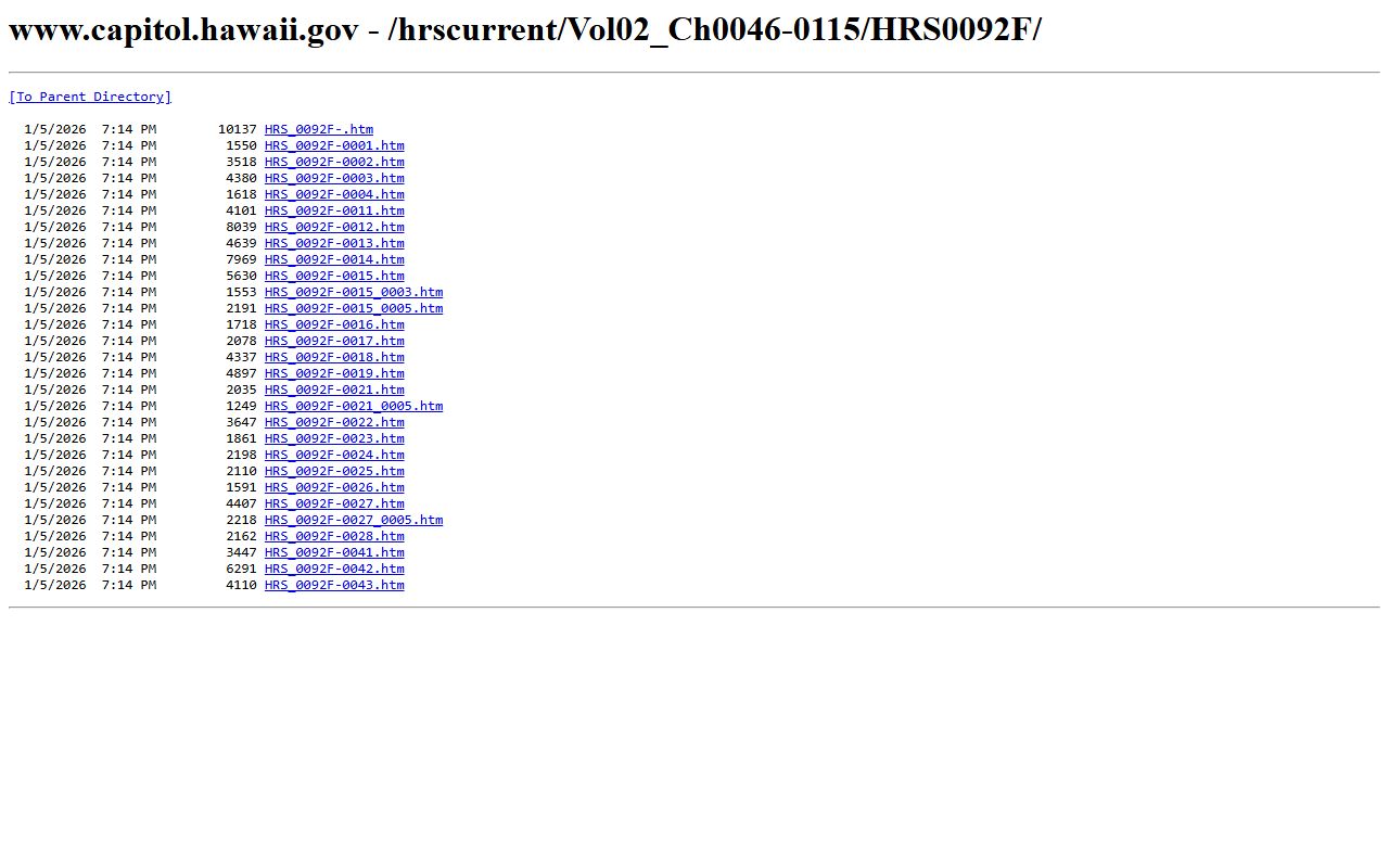 Hawaii Residents Directory UIPA statutes page